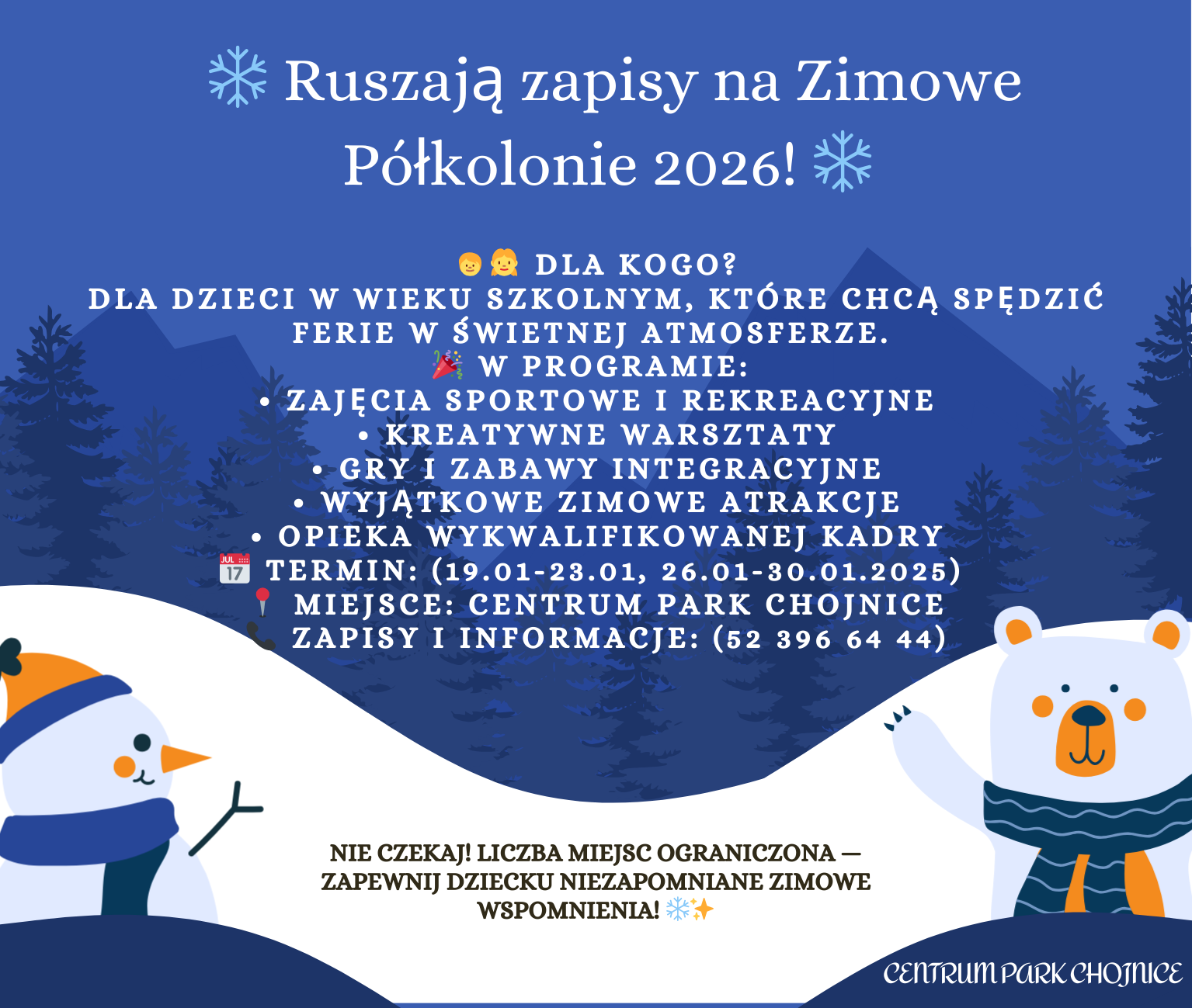 Ogłoszenie półkolonie zima 2026